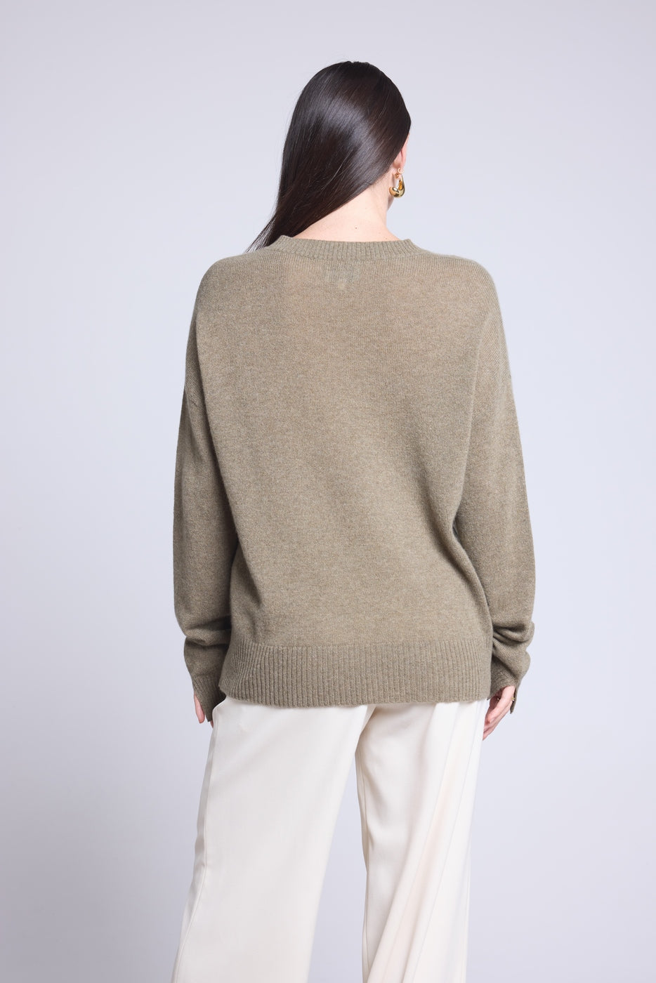 Pull Col Rond Oversize Cgiada - Vert Khaki - Femme