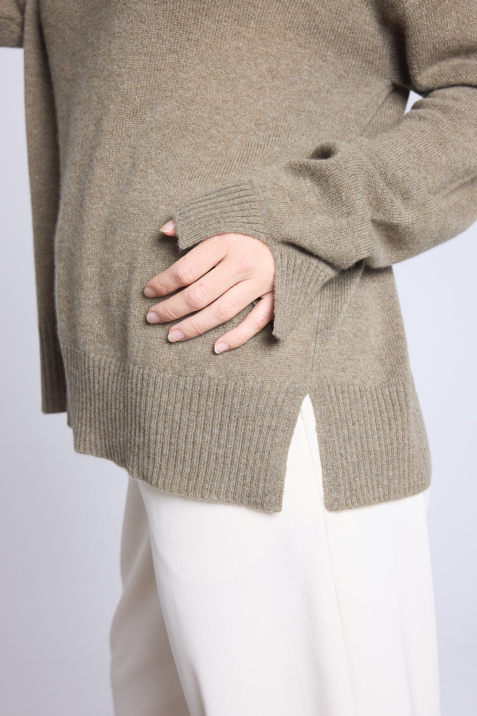 Pull Col Rond Oversize Cgiada - Vert Khaki - Femme