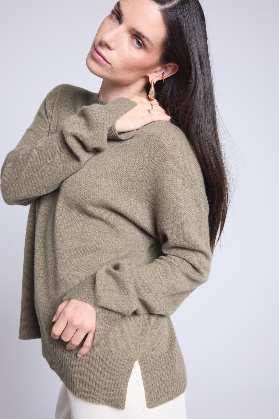 Pull Col Rond Oversize Cgiada - Vert Khaki - Femme