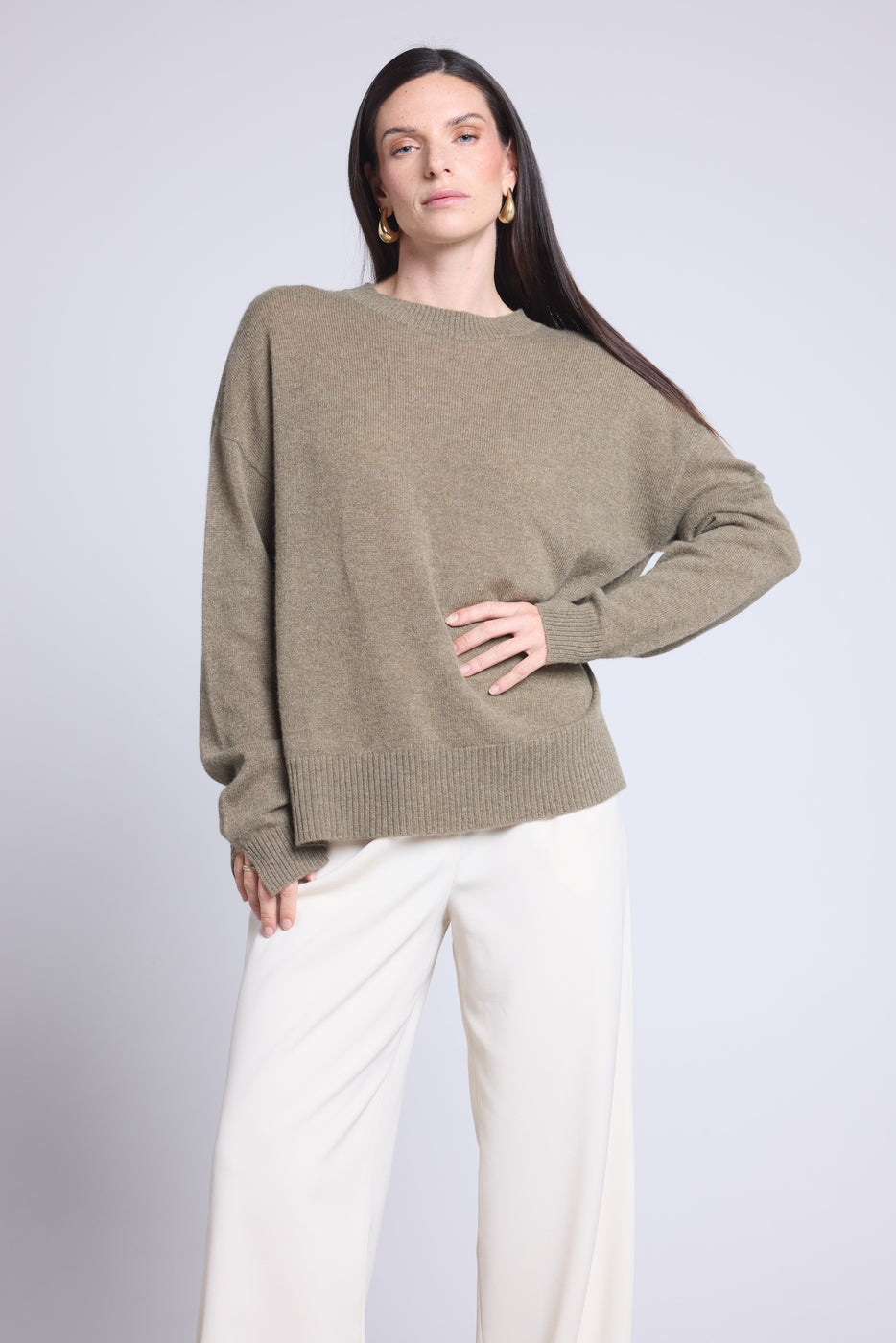 Pull Col Rond Oversize Cgiada - Vert Khaki - Femme