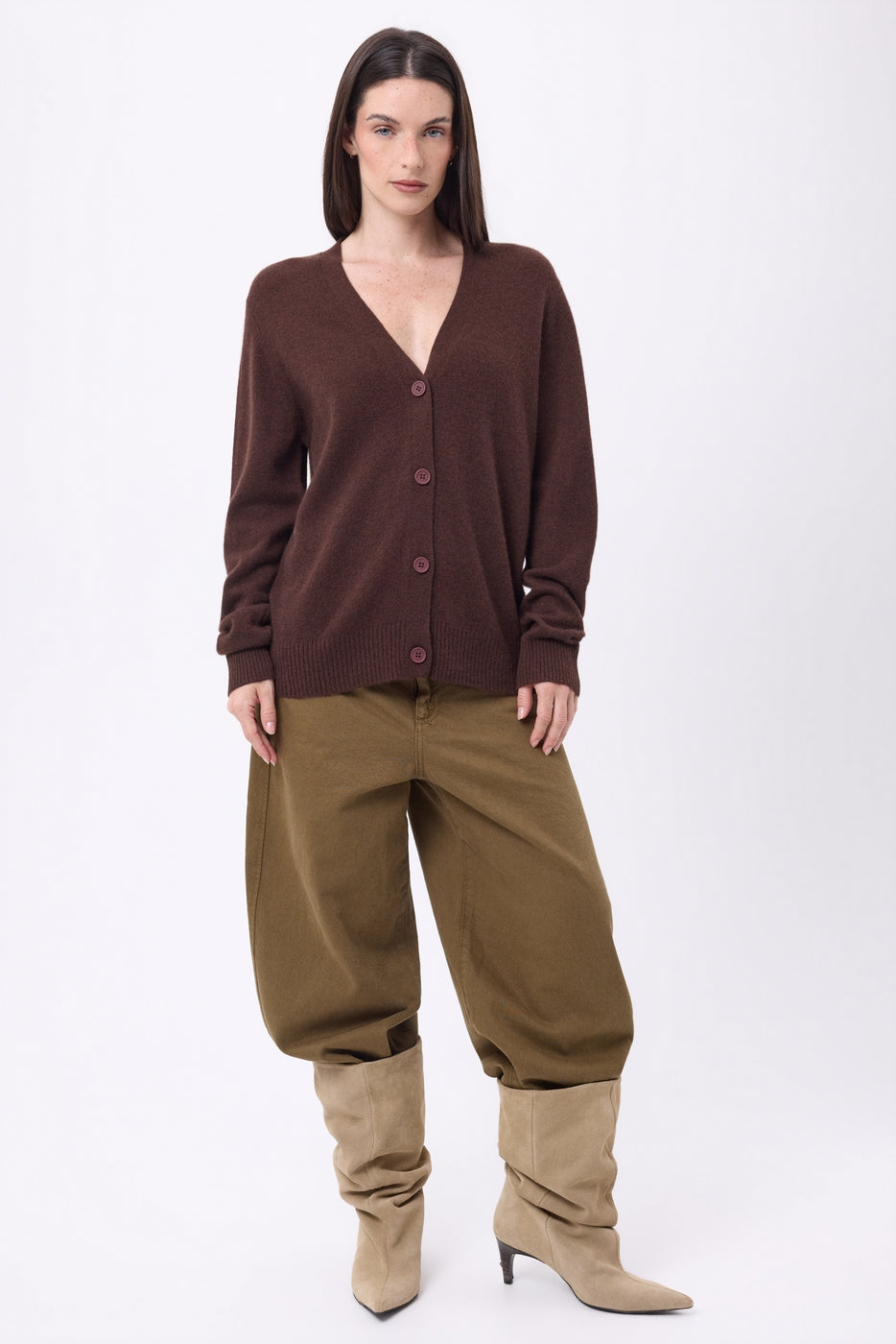 Pull Col Rond Oversize Cgiada - Marron Chocolat - Femme