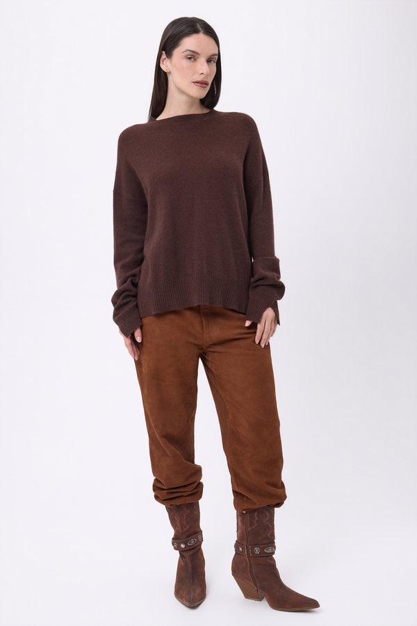 Maglione Girocollo Oversize Cgiada - Marrone Cioccolato - Donna - 100% Cashmere