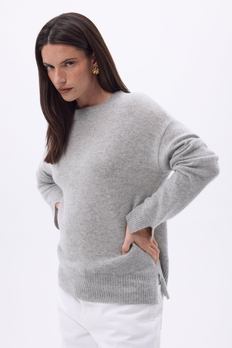 Pull Col Rond Oversize Cgiada - Gris Clair - Femme