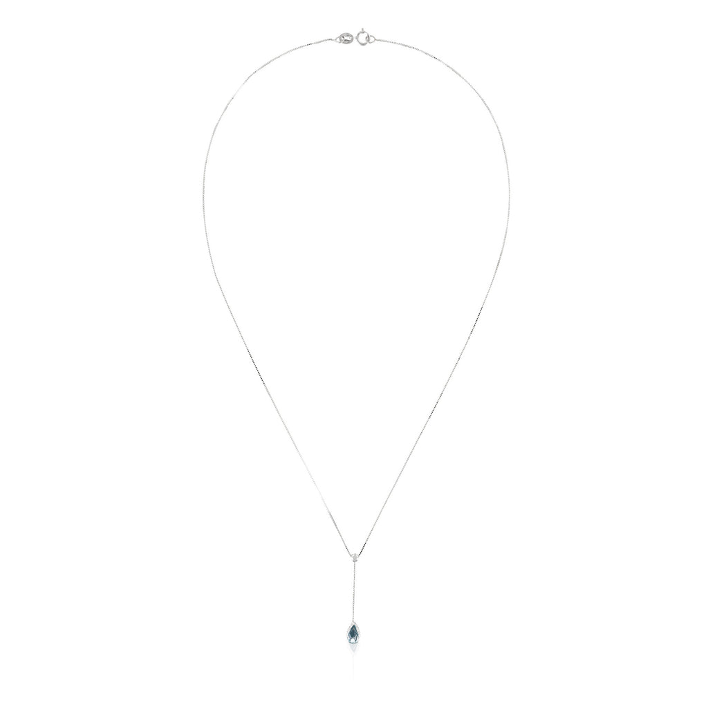 Collier "Goutte D'Azur 0,35Ct/1" Or Blanc 375/1000 Et Topaze