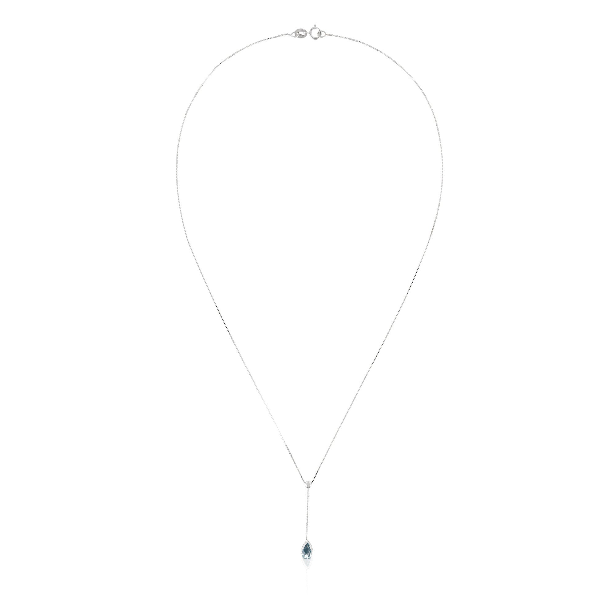 Collier "Goutte D'Azur 0,35Ct/1" Or Blanc 375/1000 Et Topaze