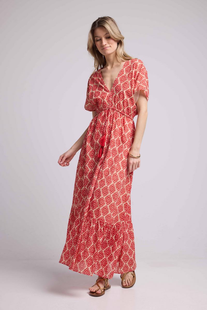 Vestido largo de manga corta - Naranja