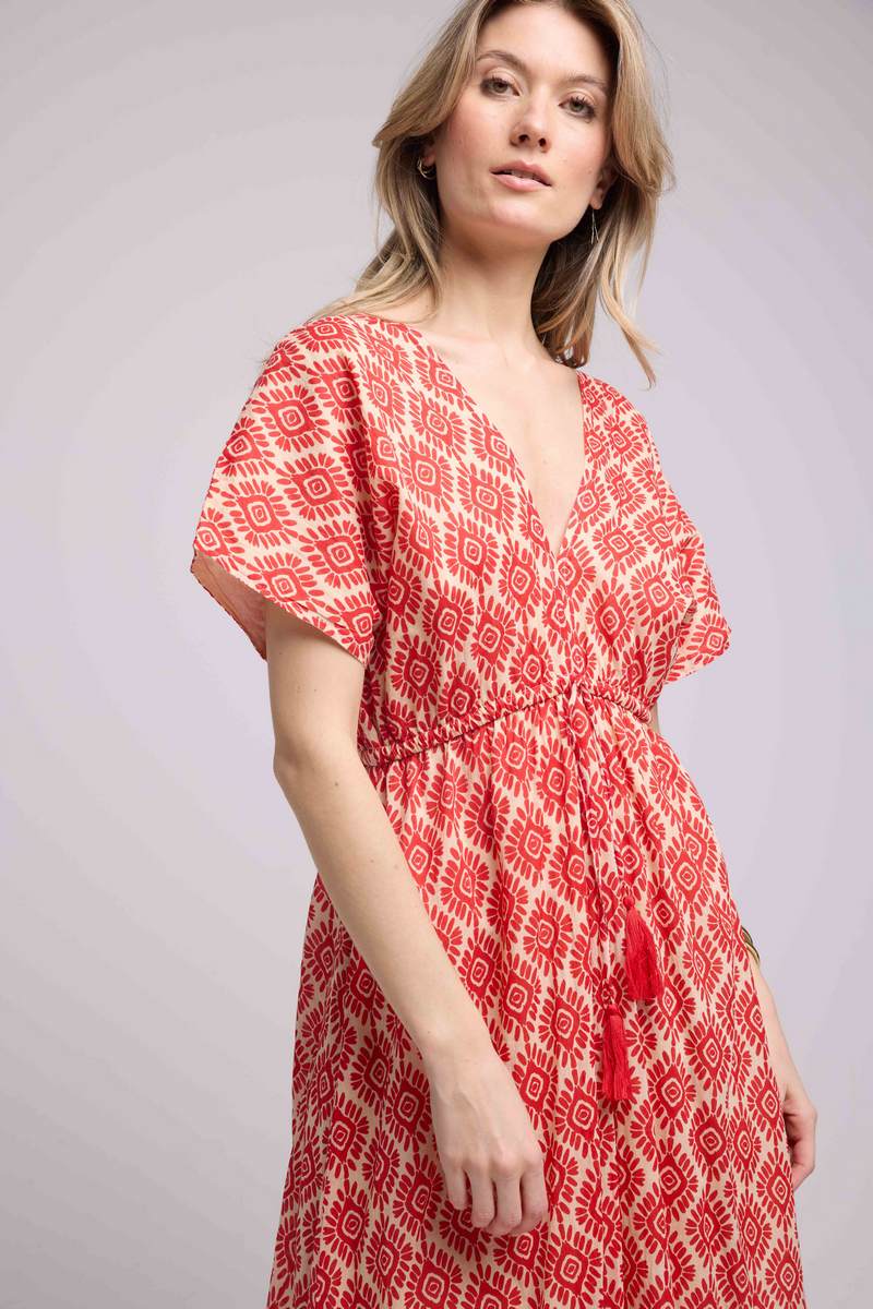 Vestido largo de manga corta - Naranja