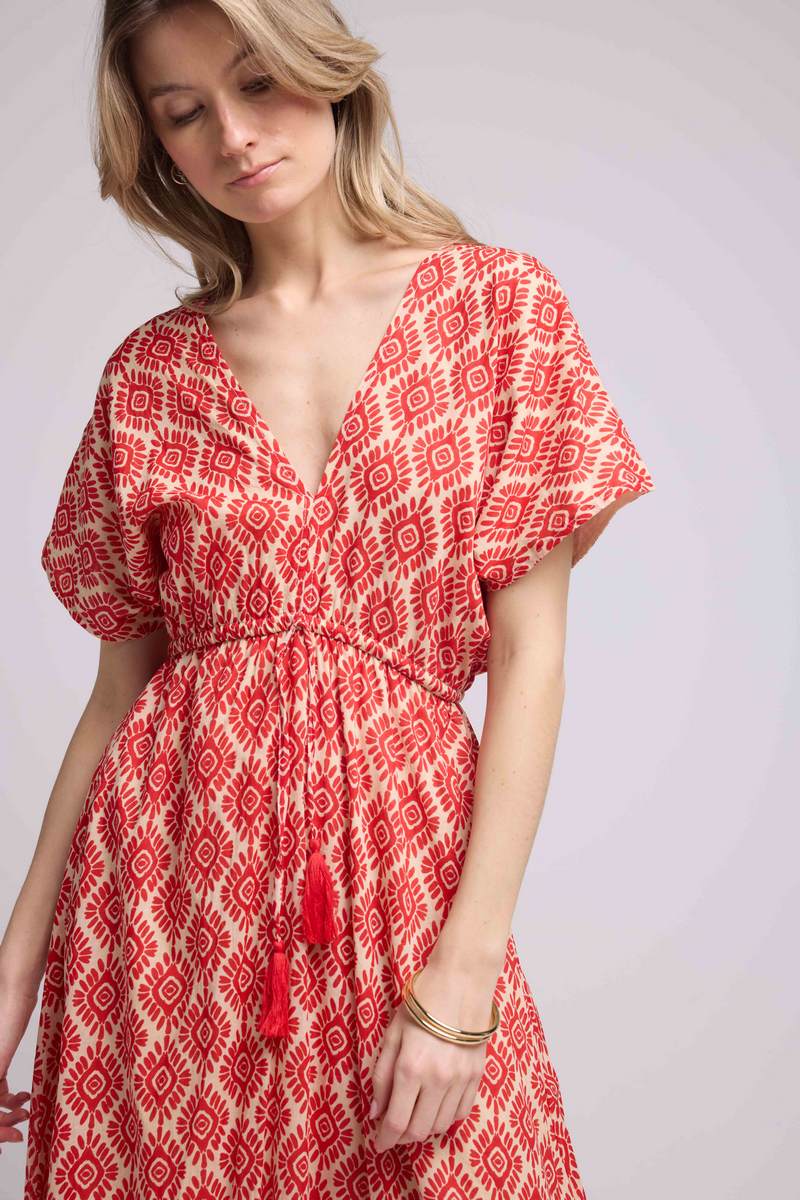 Vestido largo de manga corta - Naranja