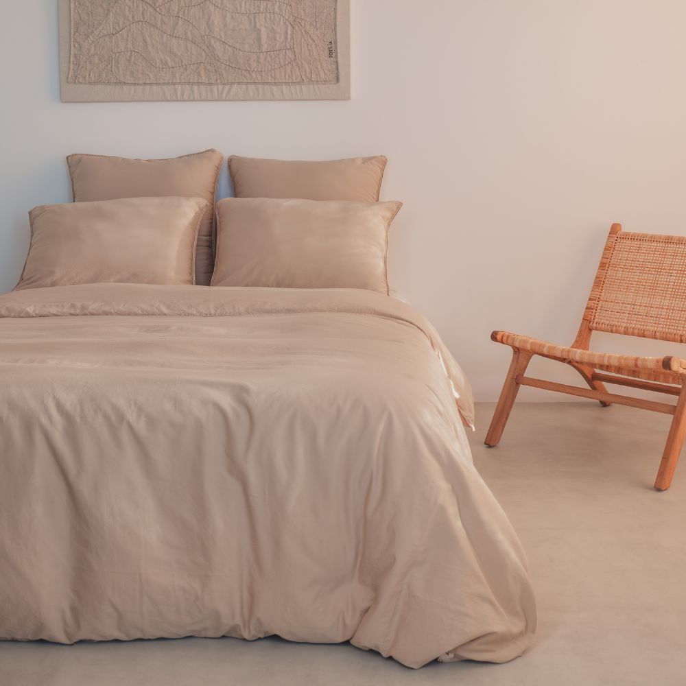 Taie D'Oreiller En Satin De Coton - Beige