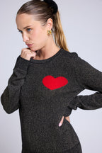 Cherry Lurex Heart Crew-Neck Jumper - Black Gold Red