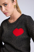 Cherry Lurex Heart Crew-Neck Jumper - Black Gold Red
