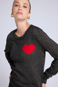 Cherry Lurex Heart Crew-Neck Jumper - Black Gold Red