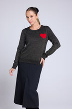 Cherry Lurex Heart Crew-Neck Jumper - Black Gold Red
