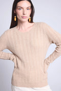 Jersey de cuello redondo trenzado Chiara - Beige crema - Mujer