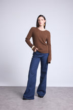 Chiara Cable-Knit Crew-Neck Jumper - Brown - Women