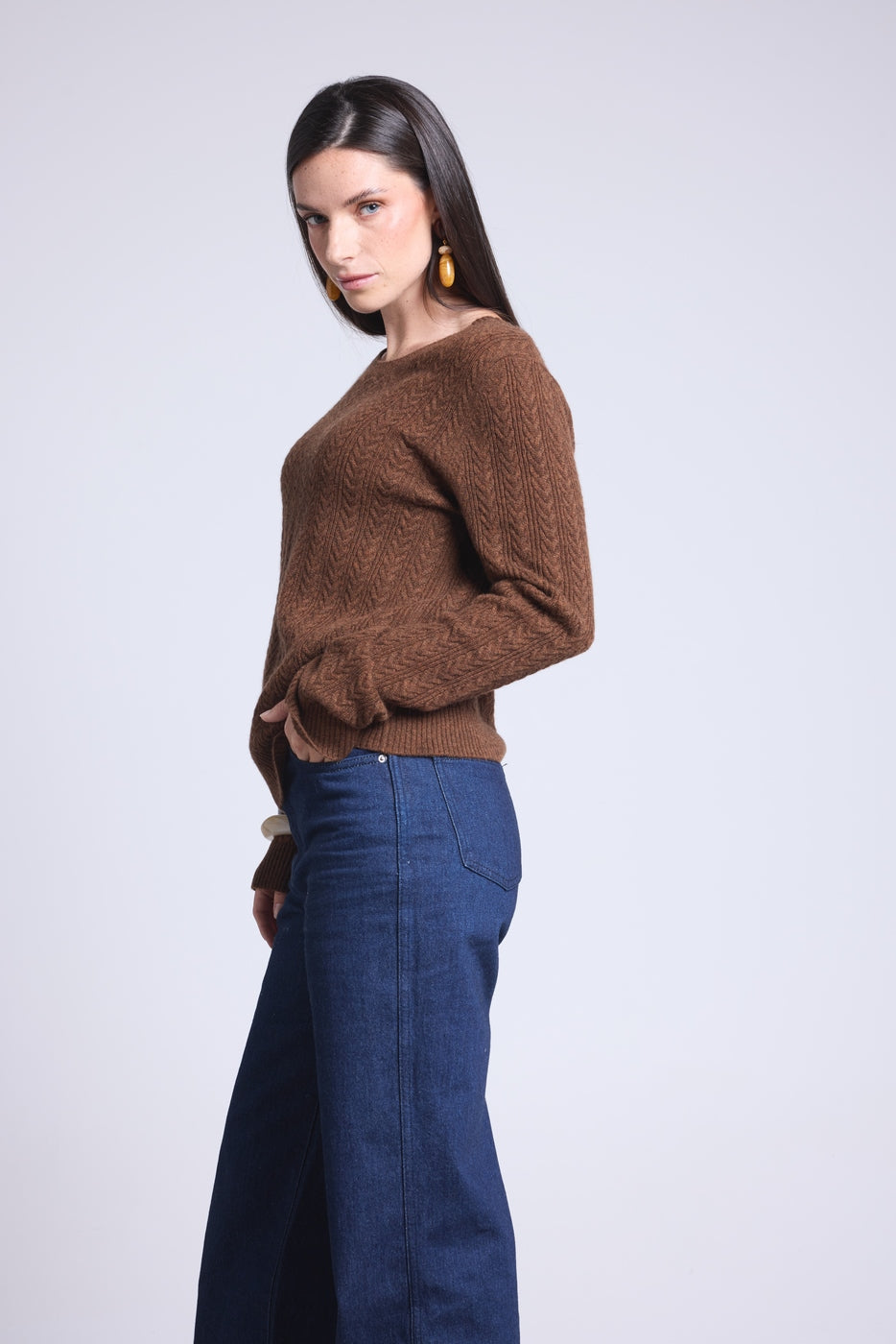 Chiara Cable-Knit Crew-Neck Jumper - Brown - Women