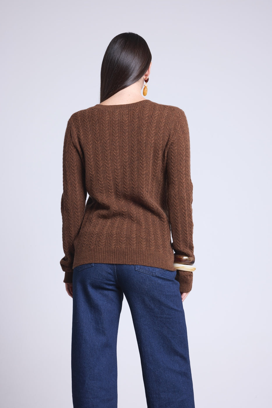Chiara Cable-Knit Crew-Neck Jumper - Brown - Women