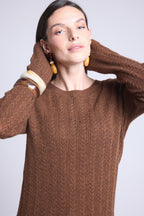 Chiara Cable-Knit Crew-Neck Jumper - Brown - Women