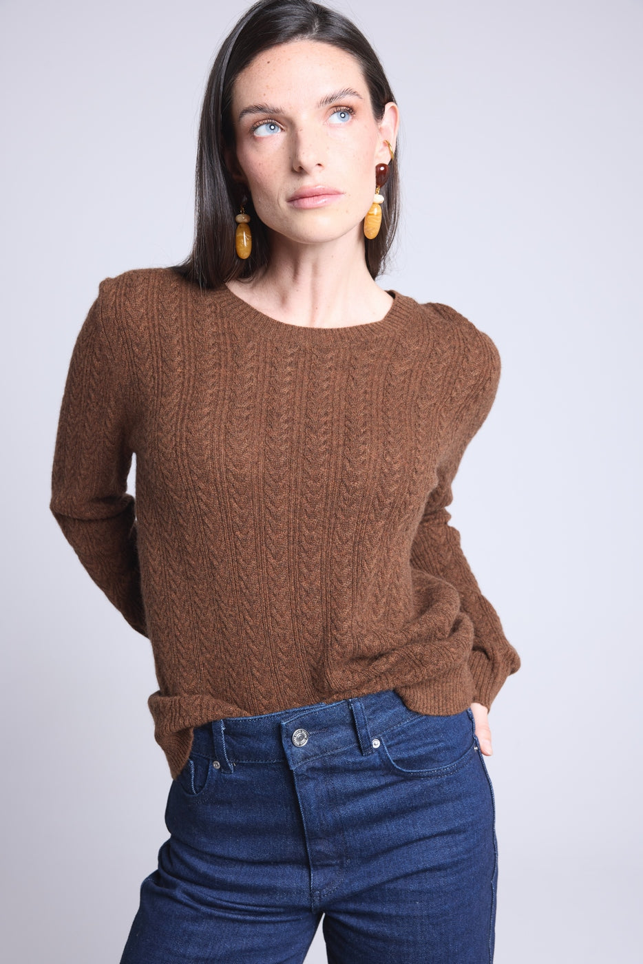 Chiara Cable-Knit Crew-Neck Jumper - Brown - Women