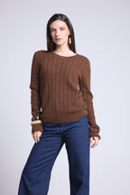 Chiara Cable-Knit Crew-Neck Jumper - Brown - Women