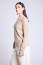 Jersey de cuello redondo trenzado Chiara - Beige crema - Mujer