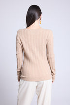 Jersey de cuello redondo trenzado Chiara - Beige crema - Mujer