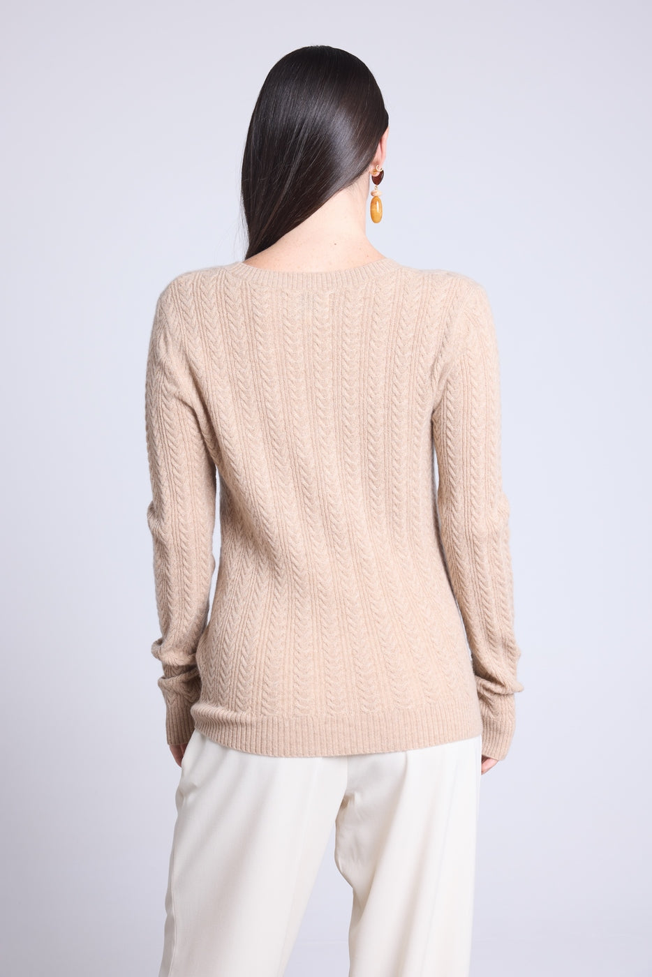 Jersey de cuello redondo trenzado Chiara - Beige crema - Mujer