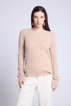 Jersey de cuello redondo trenzado Chiara - Beige crema - Mujer