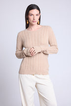 Jersey de cuello redondo trenzado Chiara - Beige crema - Mujer