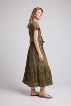 Vestido largo de manga corta - Caqui