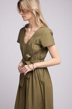 Vestido largo de manga corta - Caqui