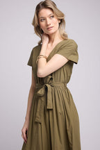 Vestido largo de manga corta - Caqui