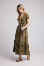 Vestido largo de manga corta - Caqui