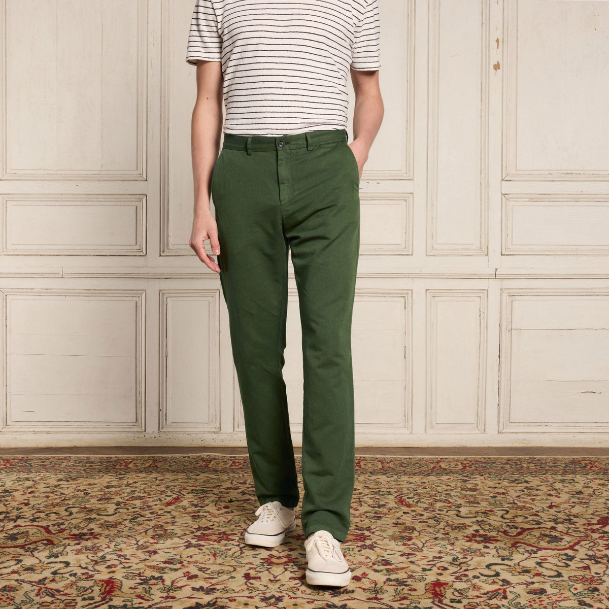 Chino En Coton Et Lin Vert