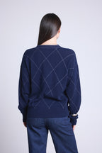 Cárdigan de cuadros de lúrex Chloe - Azul marino y lúrex plateado - Mujer