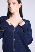Cárdigan de cuadros de lúrex Chloe - Azul marino y lúrex plateado - Mujer