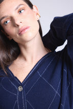 Cárdigan de cuadros de lúrex Chloe - Azul marino y lúrex plateado - Mujer