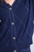 Cárdigan de cuadros de lúrex Chloe - Azul marino y lúrex plateado - Mujer