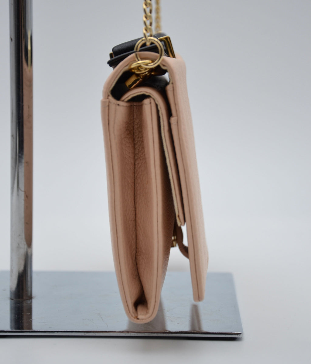 Sac See By Chloé Wallet On Chain Cuir Grainé Rose Pastel