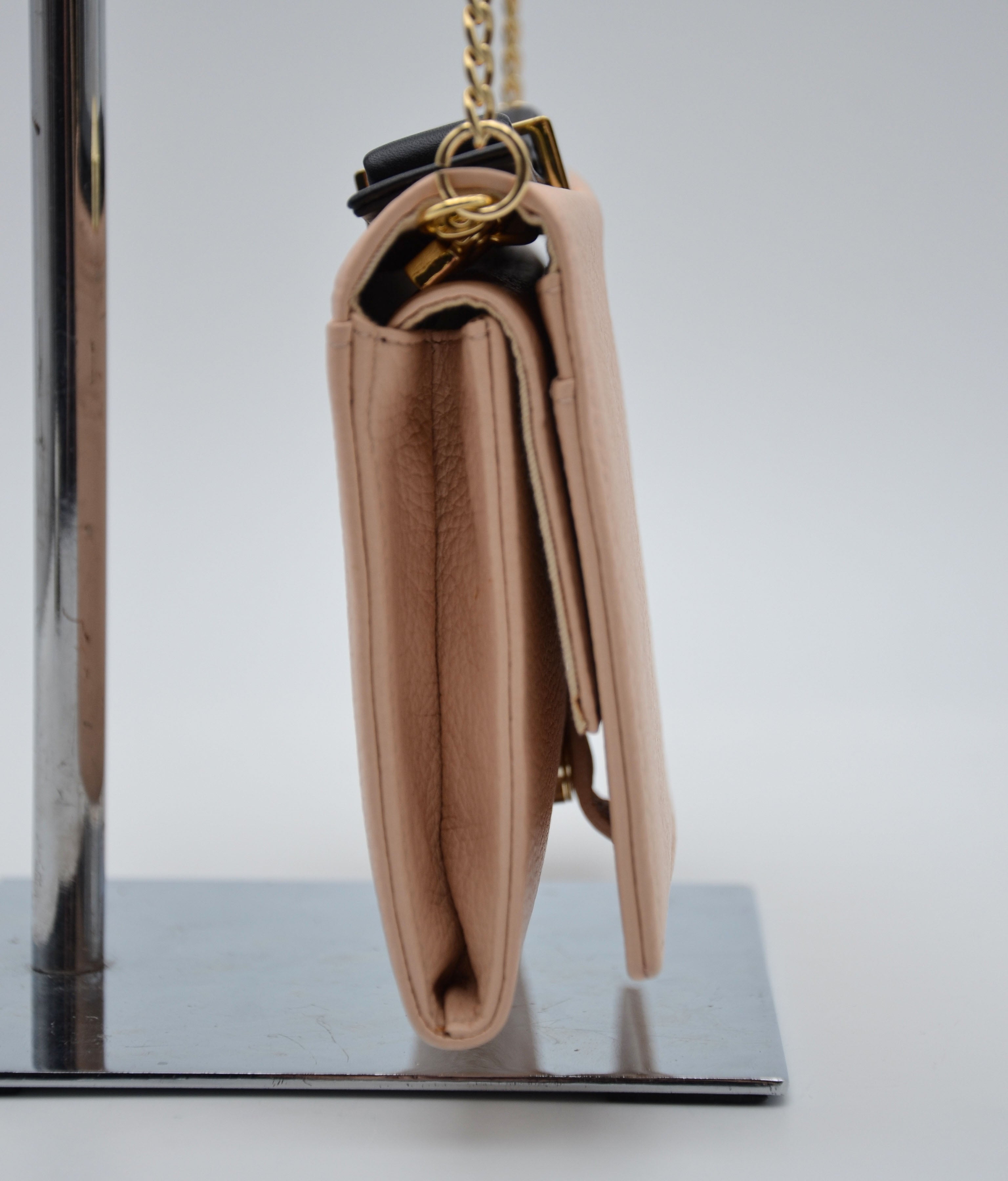 Sac See By Chloé Wallet On Chain Cuir Grainé Rose Pastel