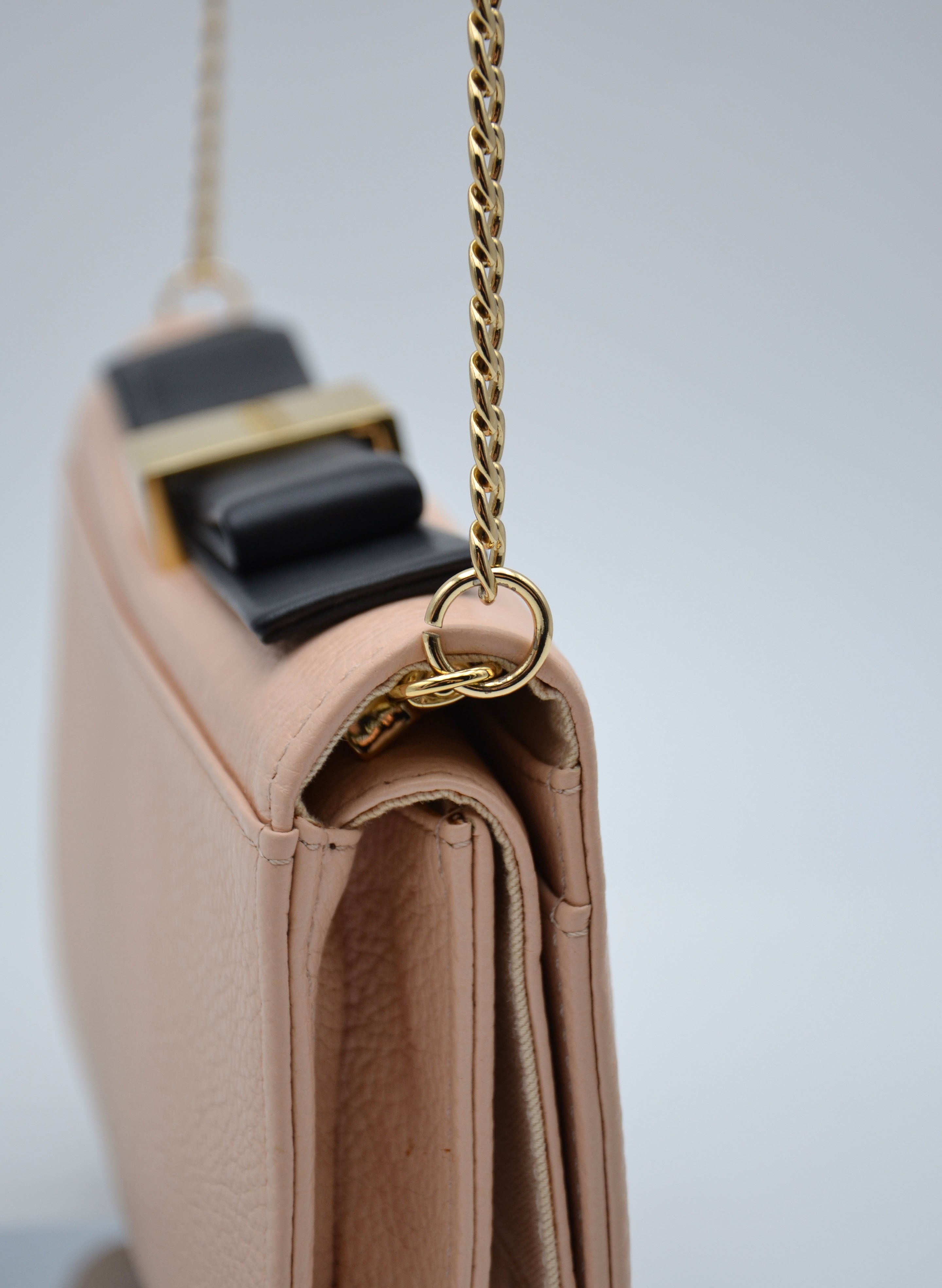 Sac See By Chloé Wallet On Chain Cuir Grainé Rose Pastel