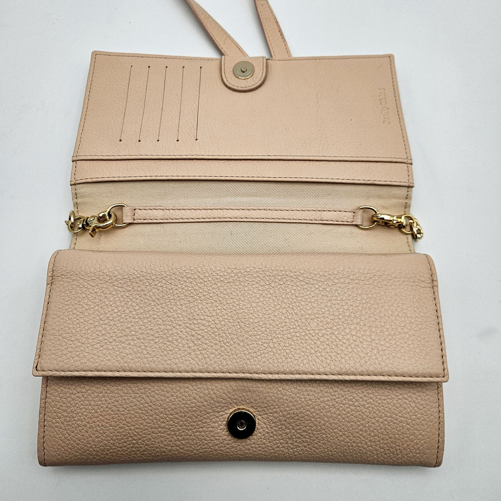 Sac See By Chloé Wallet On Chain Cuir Grainé Rose Pastel