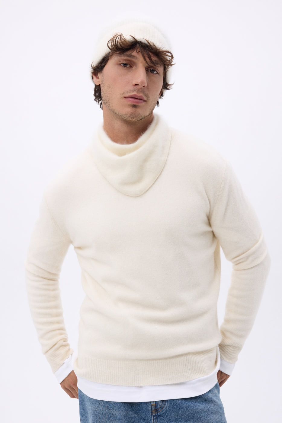 Petit Bandana Triangle – Cachemire Brossé Chris - Blanc - Homme