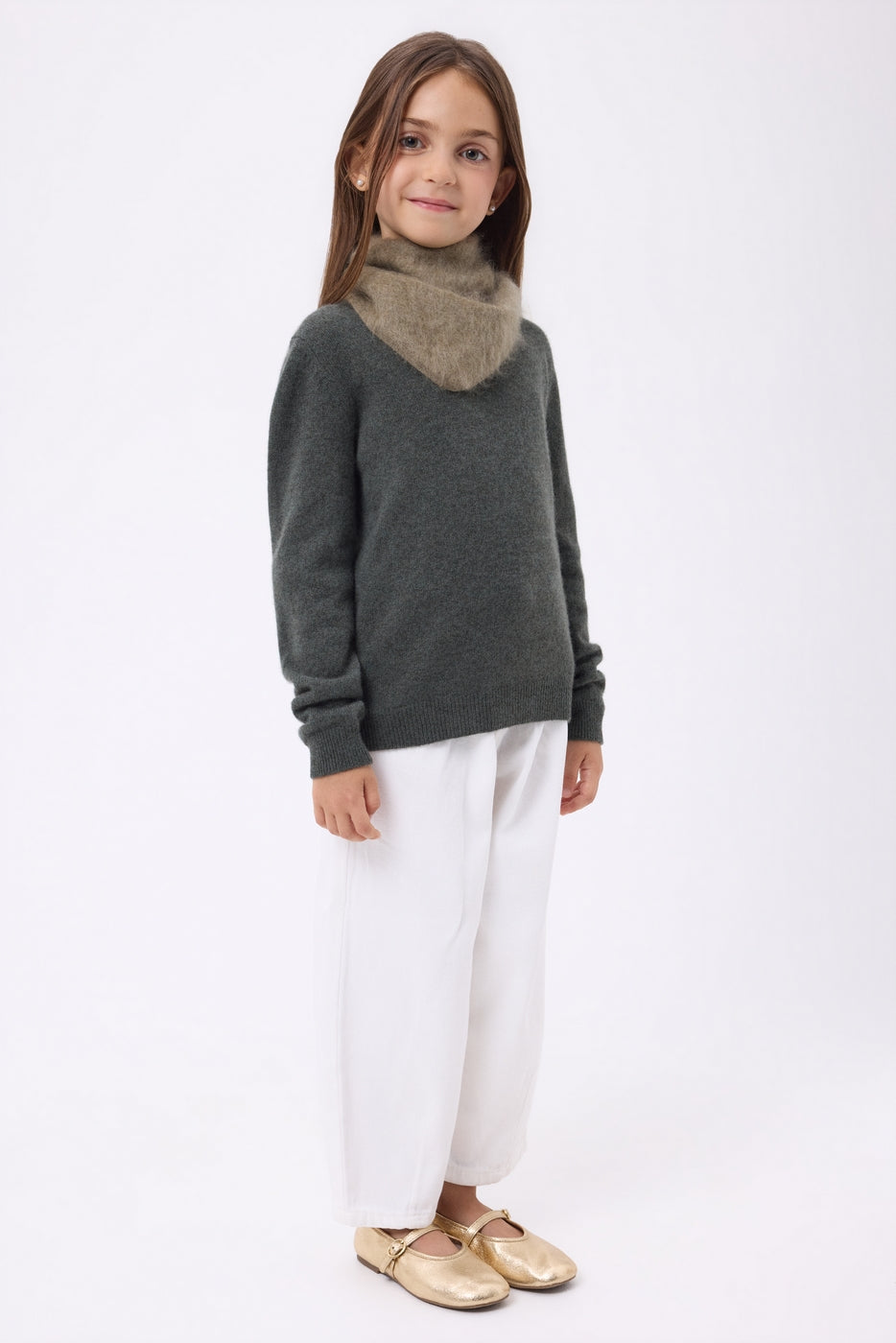Petit Bandana Triangle – Cachemire Brossé Chris - Khaki Chine - Enfant