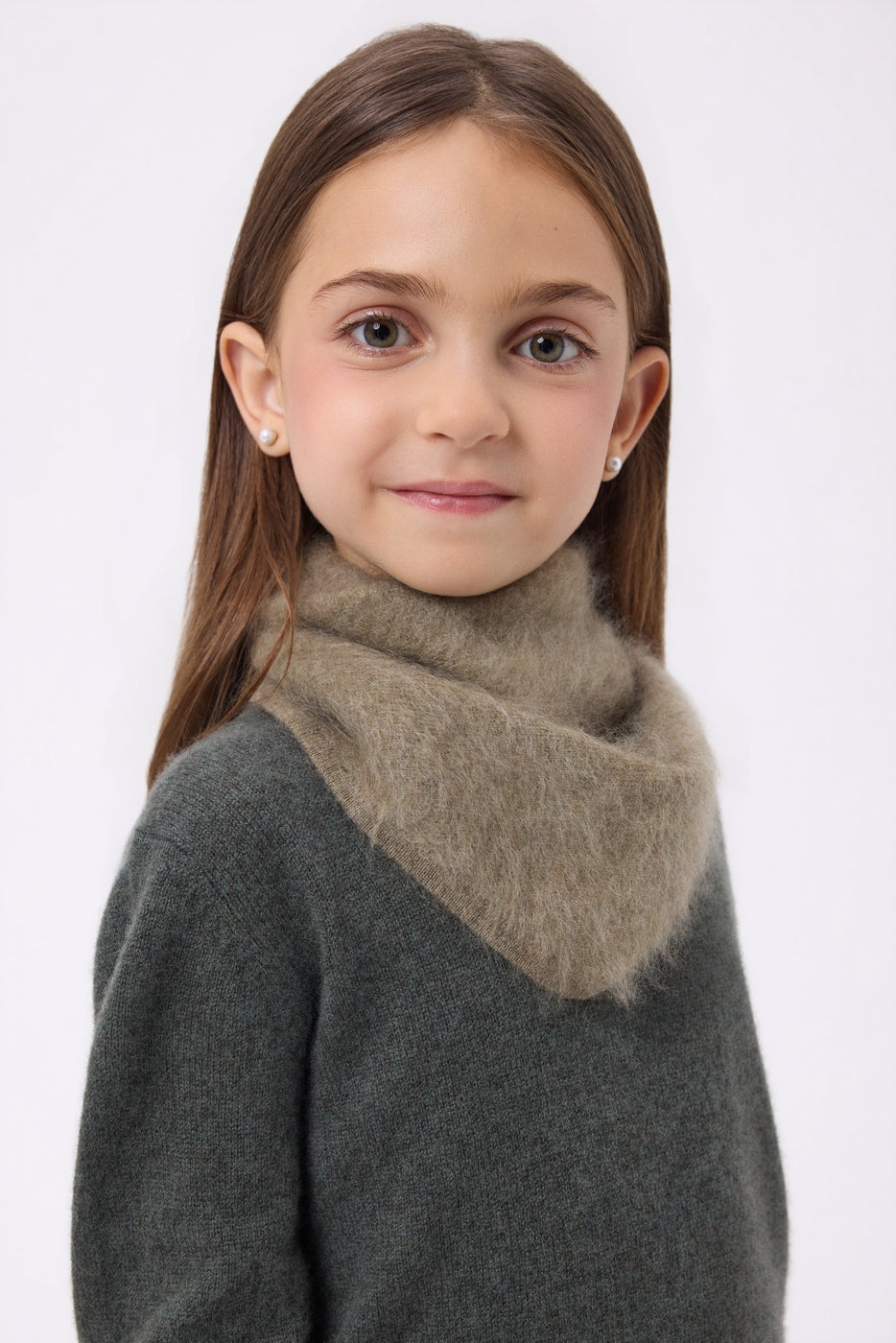 Petit Bandana Triangle – Cachemire Brossé Chris - Khaki Chine - Enfant