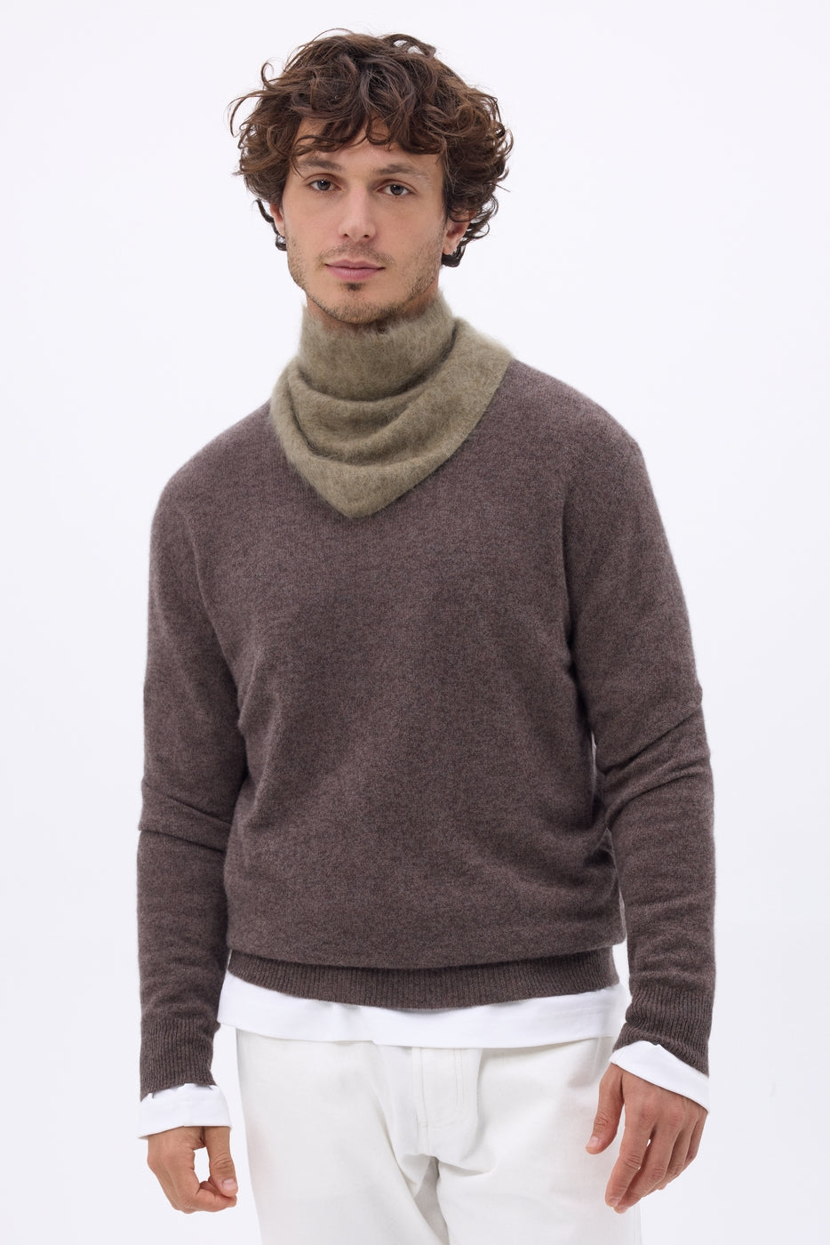 Petit Bandana Triangle – Cachemire Brossé Chris - Khaki Chine - Homme
