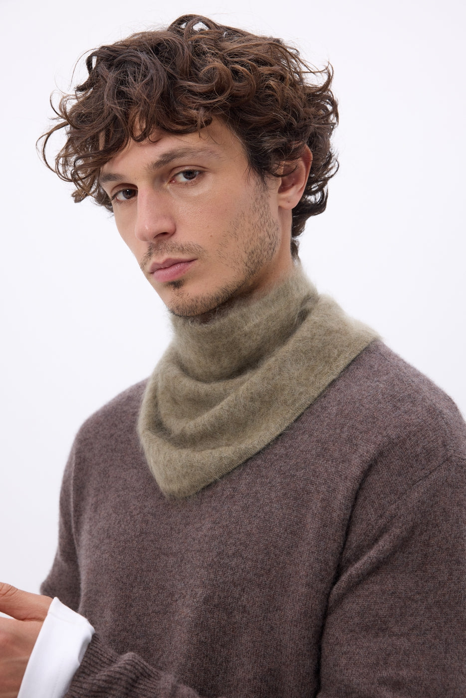 Petit Bandana Triangle – Cachemire Brossé Chris - Khaki Chine - Homme
