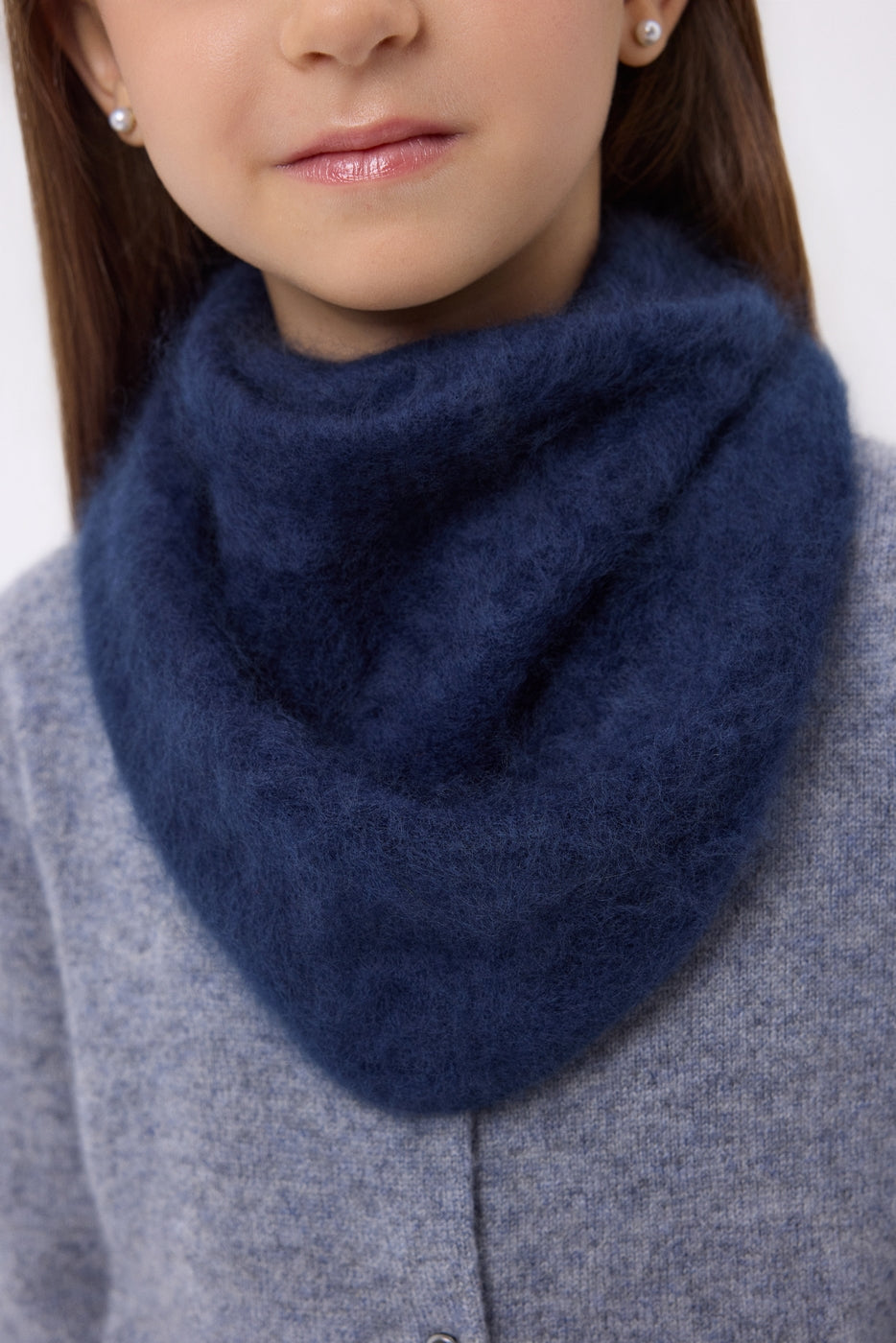 Petit Bandana Triangle – Cachemire Brossé Chris - Bleu Marine - Enfant