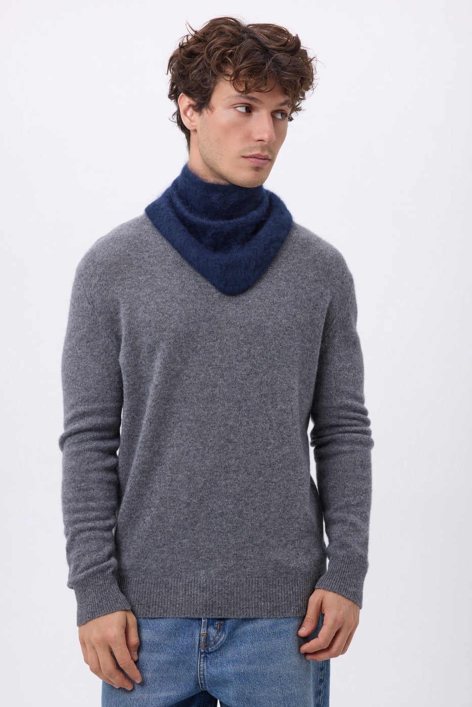 Bandana triangular pequeño – Cachemira cepillada Chris - Azul marino - Hombre