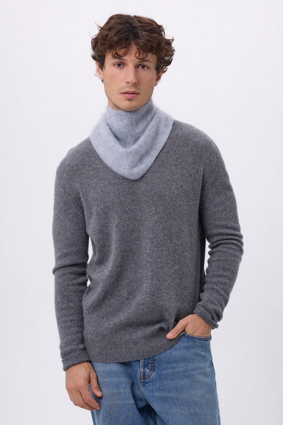 Petit Bandana Triangle – Cachemire Brossé Chris - Gris Clair - Homme